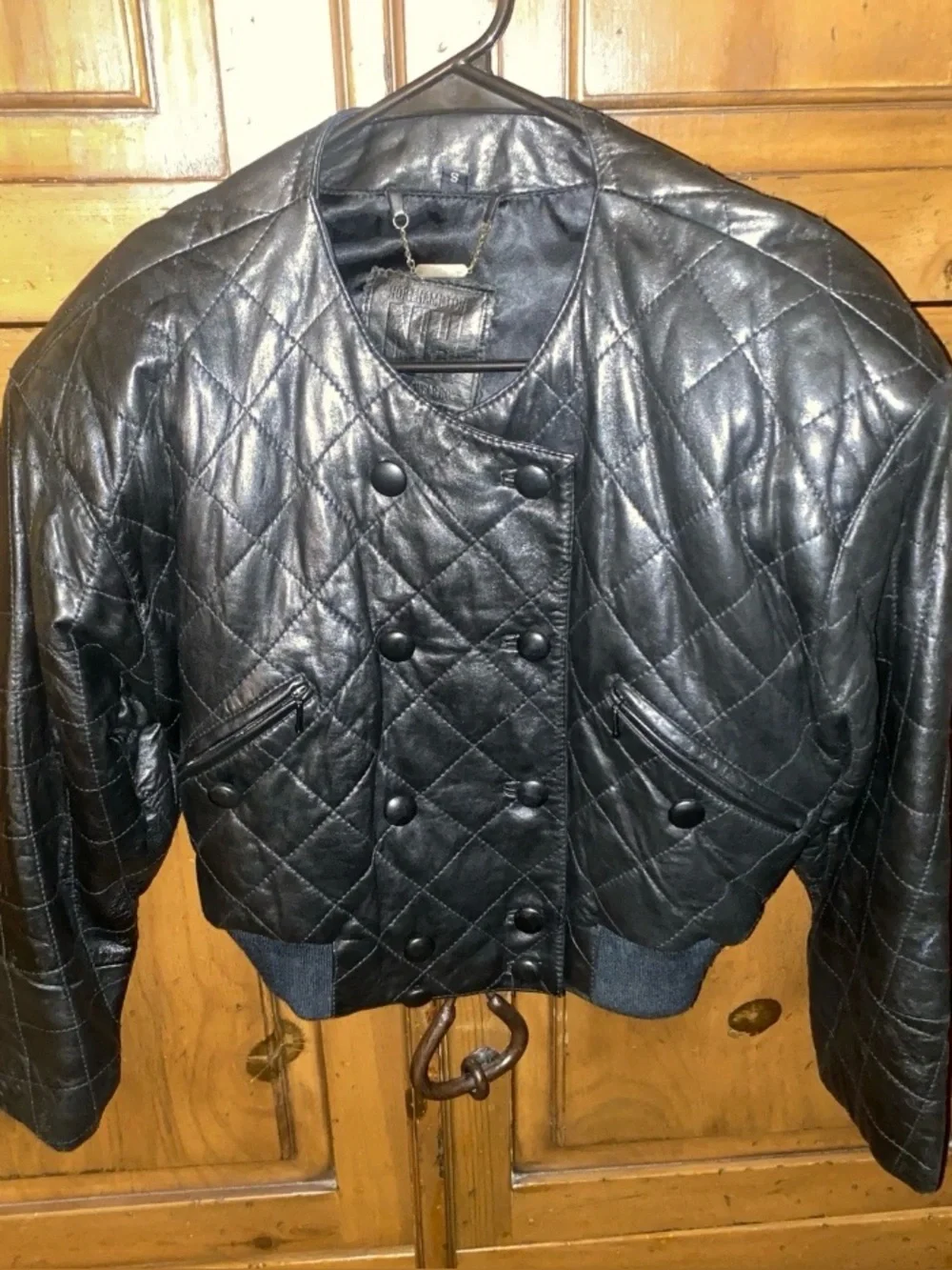 Vintage NORTHAMPTON 90s Y2K Cropped Quilted Leather Baseball Jacket-Black-SMALL - Picture 5 of 5
